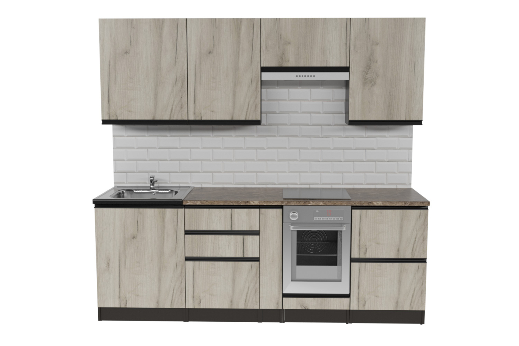 Кухонные гарнитуры, Кухонный гарнитур Равенна компакт 2,2 м Дуб браун ЛДСП