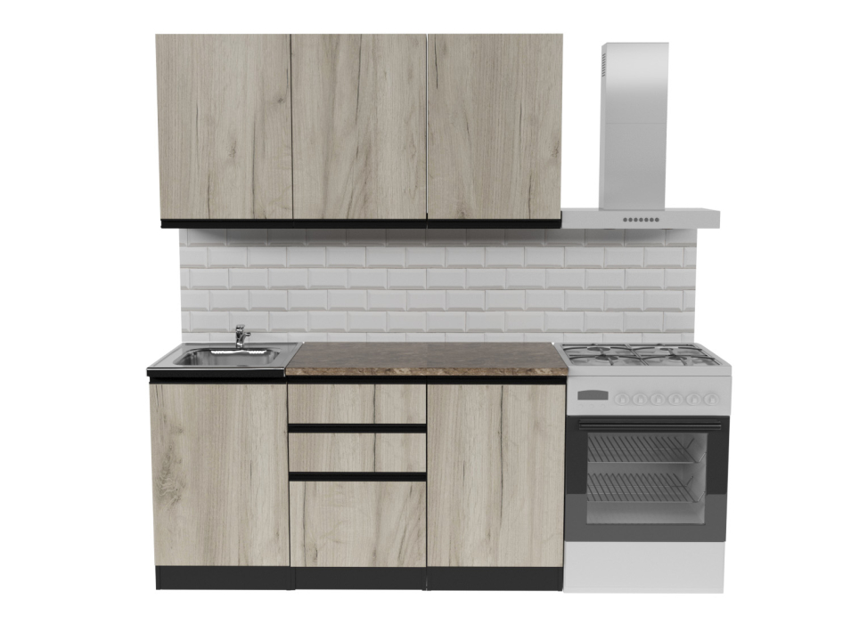 Кухонные гарнитуры, Кухонный гарнитур Равенна нормал 1,5 м Дуб браун ЛДСП