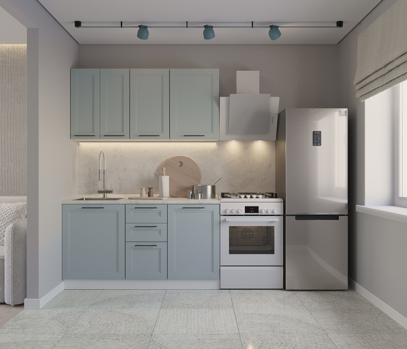 Кухонные гарнитуры, Кухонный гарнитур Регина Белый/МДФ Modern Серый 1,5 м