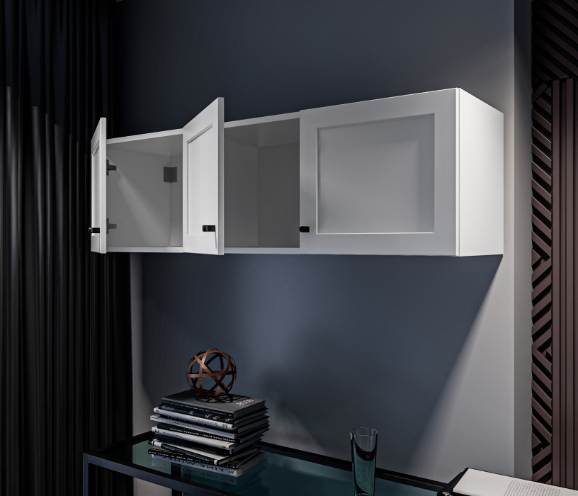 Настенные полки, Твин СБ-3385 Полка Белая с глухими фасадами