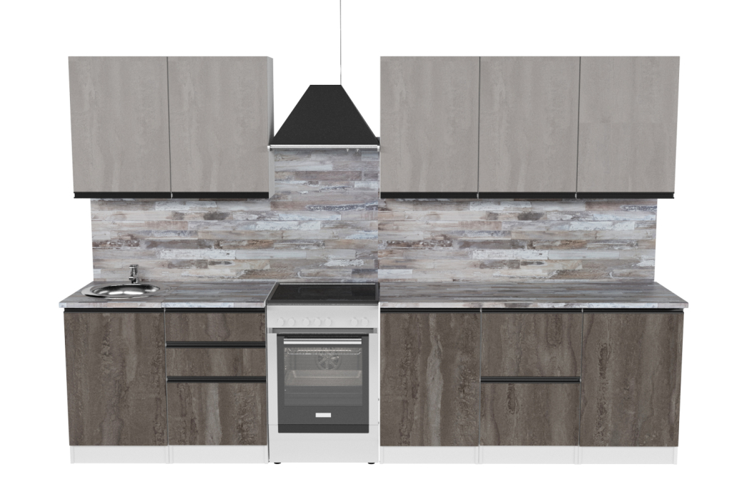 Кухонные гарнитуры, Кухонный гарнитур Нефрит Экстра 2,5 м Бетон темный/Бетон светлый ЛДСП