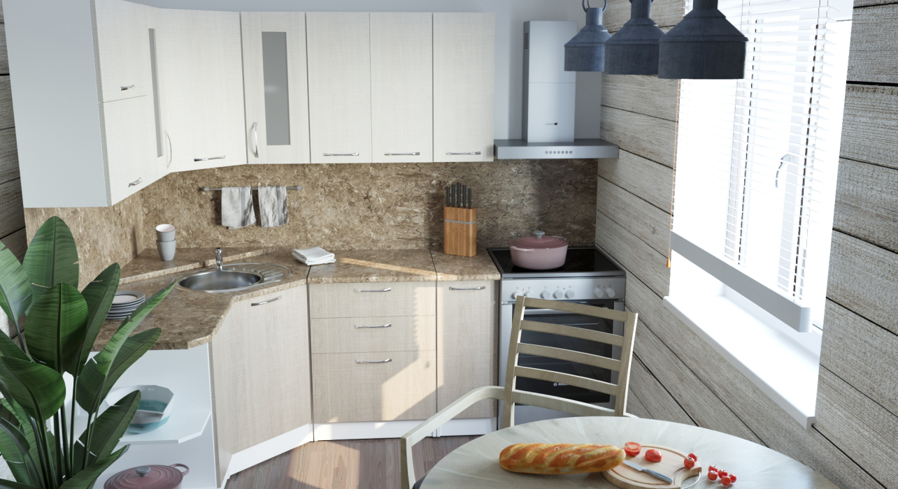 Кухонные гарнитуры, Кухонный гарнитур Ольга оптима 3 1,5 х 1,8 м Латте / Карамель ЛДСП