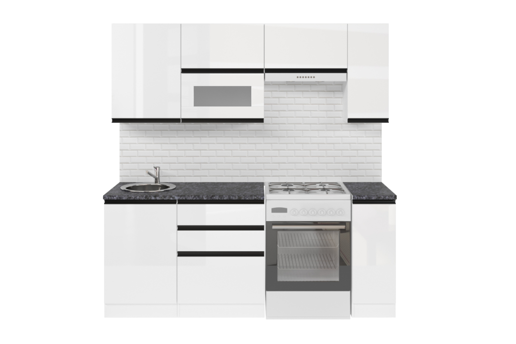 Кухонные гарнитуры, Кухонный гарнитур Лотос ультра 2,0 м Белый глянец ЛДСП