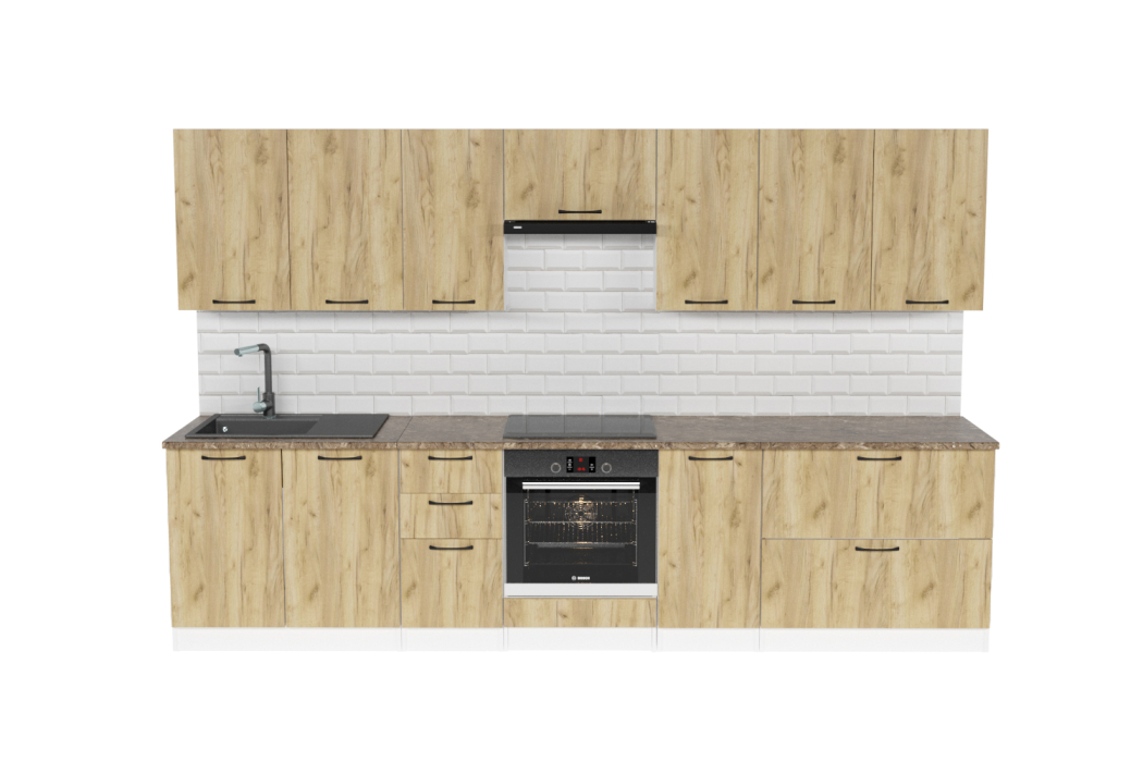 Кухонные гарнитуры, Кухонный гарнитур Янтарь 3,0 м Дуб золотой ЛДСП