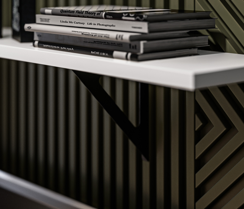 Настенные полки, Твин СБ-3412 Полка Белая 117 см с черным менсолодержателем