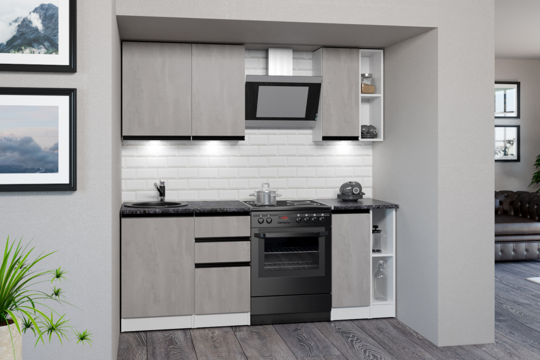 Кухонные гарнитуры, Кухонный гарнитур Сюита медиум 1,4 м Бетон светлый ЛДСП