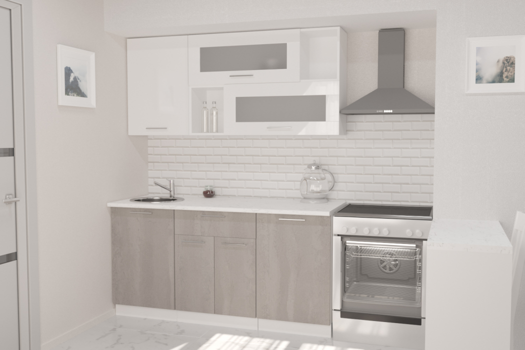 Кухонные гарнитуры, Кухонный гарнитур Терция стандарт 1,6 м Белый глянец/Бетон Светлый ЛДСП