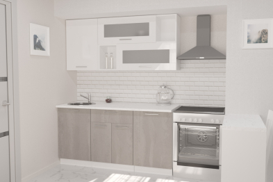 Кухонный гарнитур Терция стандарт 1,6 м Белый глянец/Бетон Светлый ЛДСП