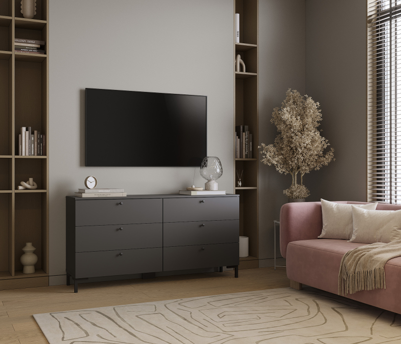 Комоды, Комод Тренд СБ-3442 6 ящиков диамант серый