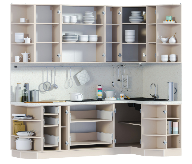 Кухонные гарнитуры, Регина Песочный/Оливковый Глянец22/Трани/Трани 2450*1200