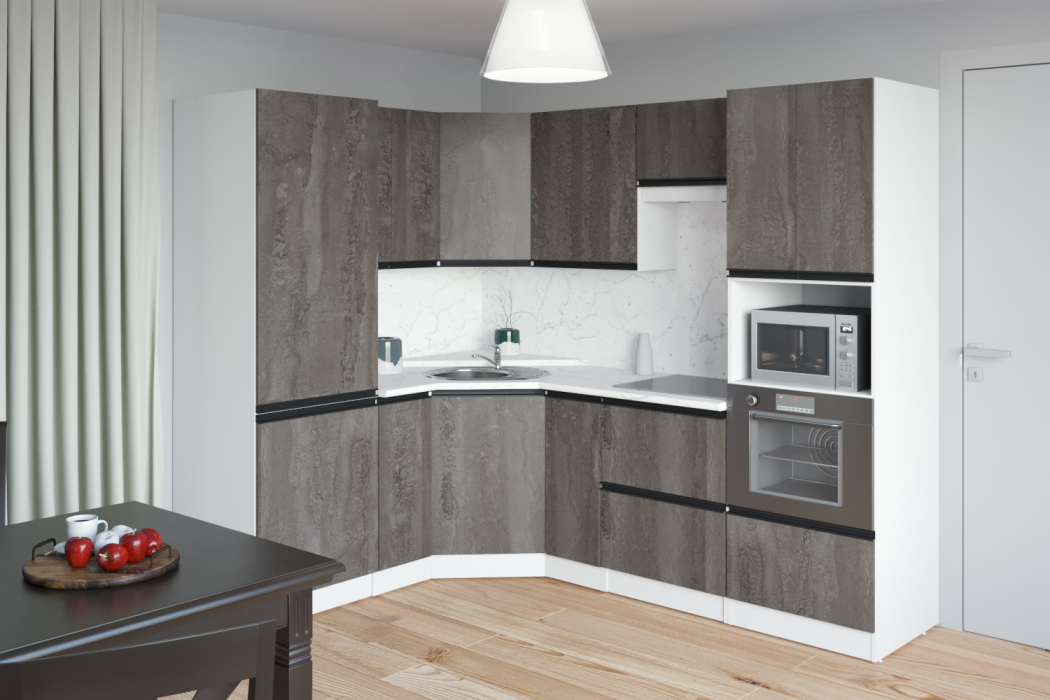 Кухонные гарнитуры, Кухонный гарнитур Ноктюрн оптима 1,8 х 2,4 м Бетон темный ЛДСП