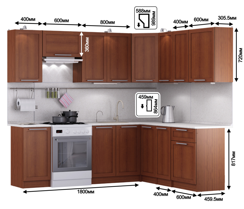 Кухонные гарнитуры, Кухня Квадро Ангелина угловая 2,4 х 2 м