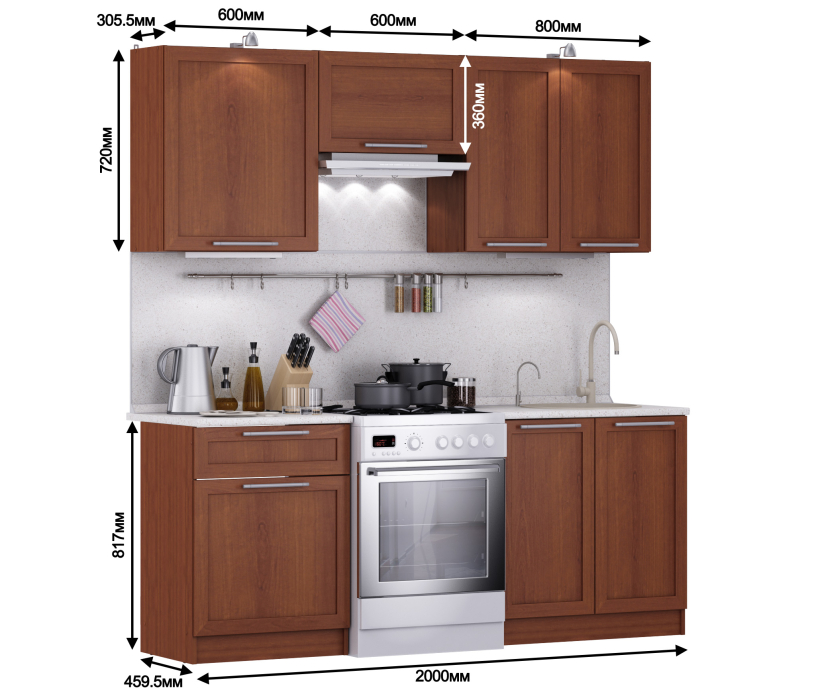 Ангелина Квадро, Кухонный гарнитур Ангелина Комфорт Орех Итальянский 2 м
