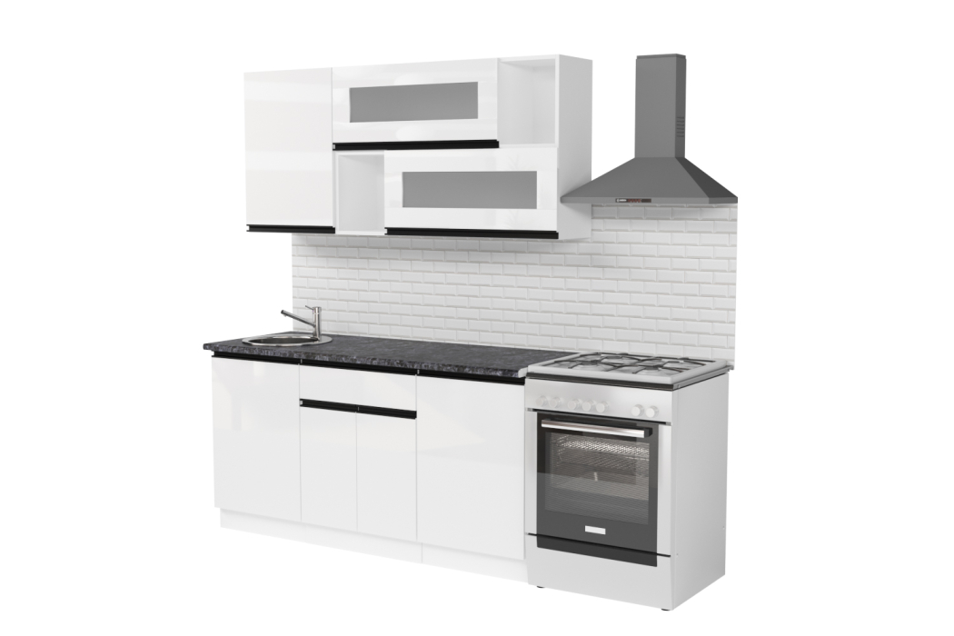 Кухонные гарнитуры, Кухонный гарнитур Лотос стандарт 1,6 м Белый глянец ЛДСП