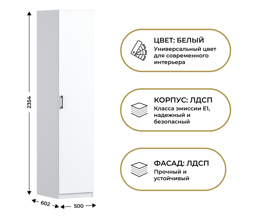 Для одежды, Шкаф однодверный Макс 500 мм, вариант №1 (ЛДСП)