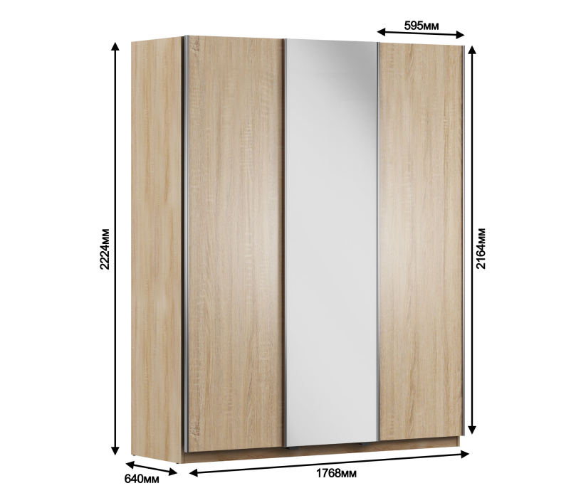 Шкафы-купе, Палермо СБ-2060 Шкаф-купе (1768) Дуб Сонома 2D/Текстиль