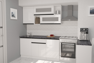 Кухонный гарнитур Лотос стандарт 1,6 м Белый глянец ЛДСП