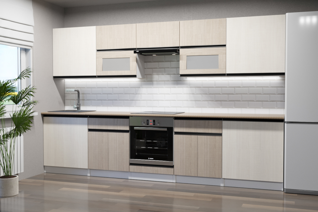 Кухонные гарнитуры, Кухонный гарнитур Кварц Экстра 3,0 м Латте/Карамель ЛДСП