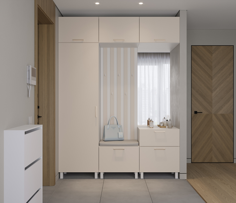 Прихожие, Прихожая Тренд с антресолью и рейками Белый/Белла Кашемир серый