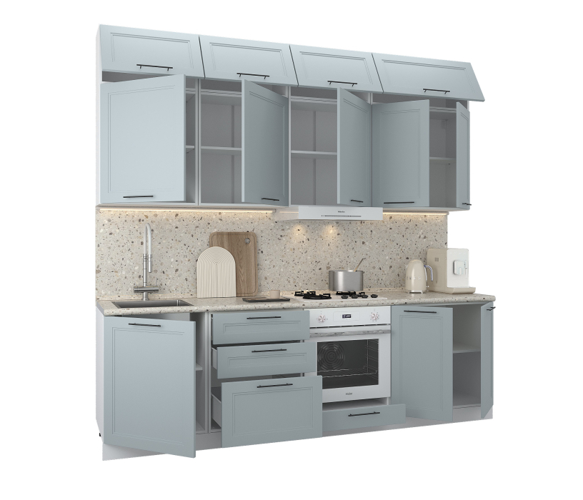 Кухонные гарнитуры, Кухонный гарнитур с антресолью Регина Белый/МДФ Modern Серый 2,6 м