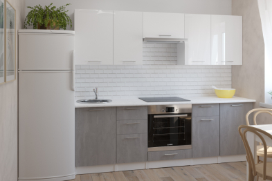 Кухонный гарнитур Терция базис 2,4 м Белый глянец/Бетон светлый ЛДСП