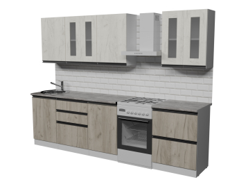 Кухонный гарнитур Паола компакт 2,2 м Дуб грей/Дуб Браун ЛДСП