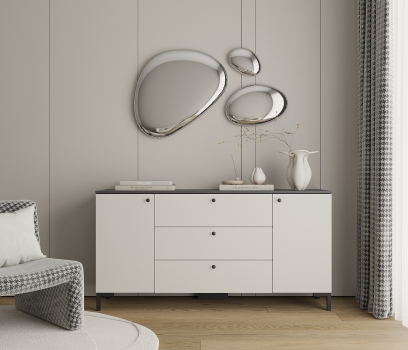 Комоды, Комод Тренд СБ-3443 3 ящика, 2 двери Диамант серый/Белла Серый Перламутровый