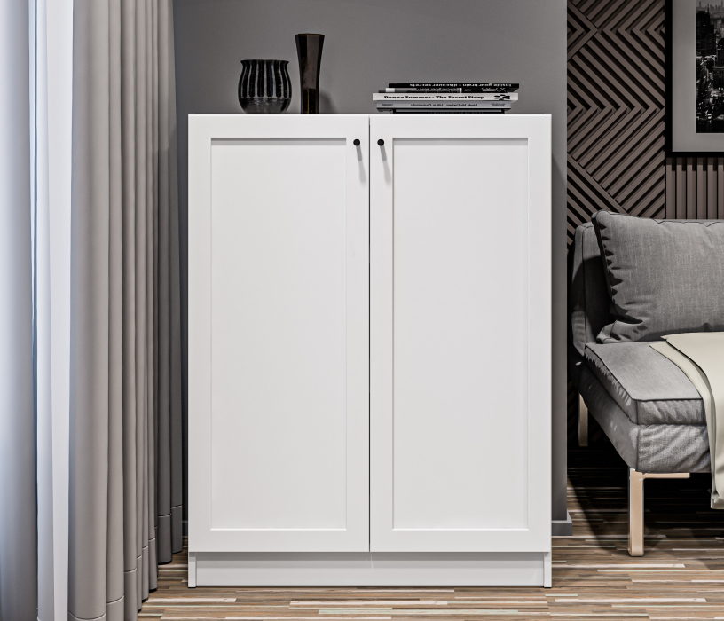 Прямые, Стеллаж Твин СБ-3380 Белый с двумя глухими фасадами