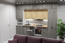 Кухонные гарнитуры, Кухонный гарнитур Сапфир 2 3,0 м Дуб золотой / Бетон темный ЛДСП