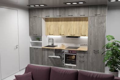 Кухонный гарнитур Сапфир 2 3,0 м Дуб золотой / Бетон темный ЛДСП