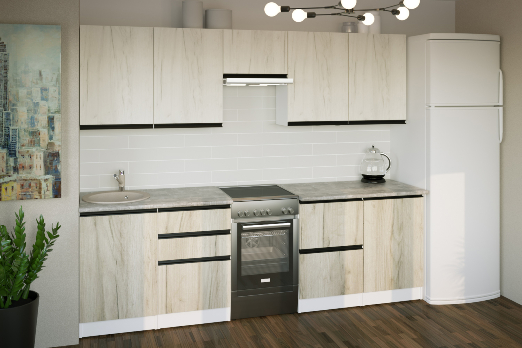 Кухонные гарнитуры, Кухонный гарнитур Паола мега 2,5 м Дуб грей/Дуб Браун ЛДСП