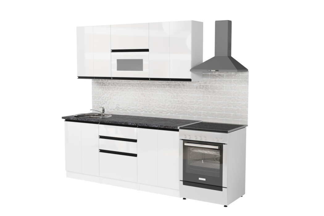 Кухонные гарнитуры, Кухонный гарнитур Лотос макси 2 1,8 м Белый глянец ЛДСП