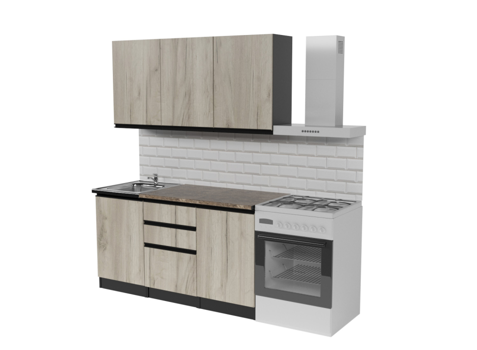 Кухонные гарнитуры, Кухонный гарнитур Равенна нормал 1,5 м Дуб браун ЛДСП