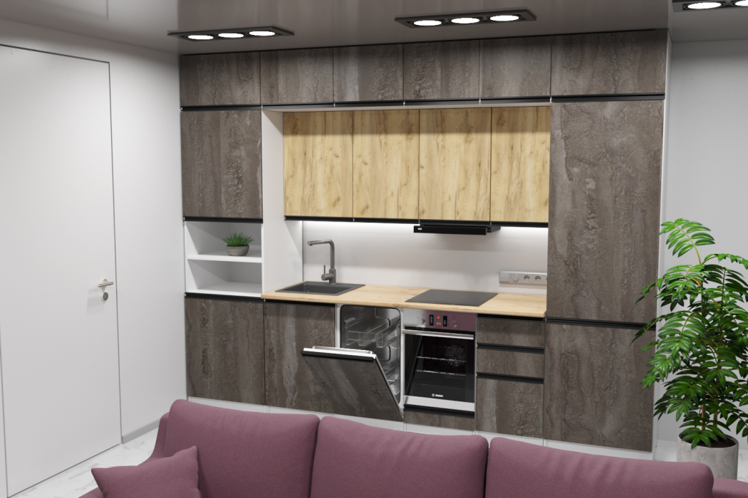 Кухонные гарнитуры, Кухонный гарнитур Сапфир 2 Экстра 3,0 м Дуб золотой / Бетон темный ЛДСП