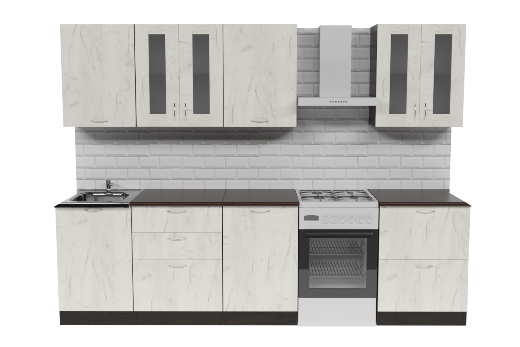 Кухонные гарнитуры, Кухонный гарнитур Лоретта компакт 2,2 м Дуб грей ЛДСП