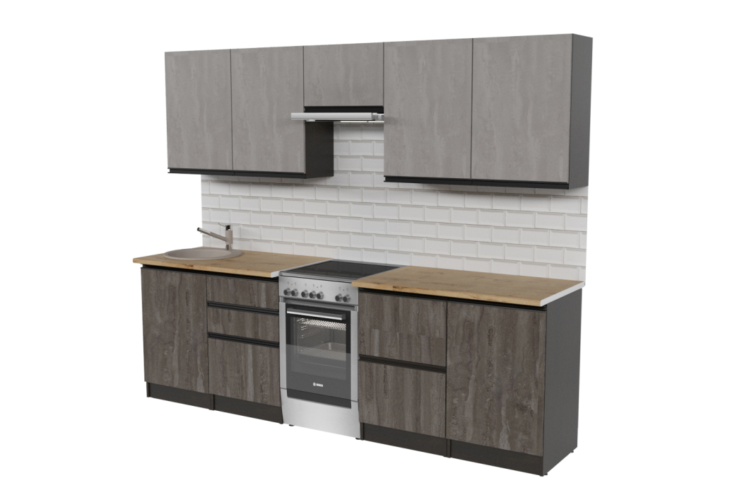 Кухонные гарнитуры, Кухонный гарнитур Симфония мега 2,5 м Бетон светлый/Бетон темный ЛДСП