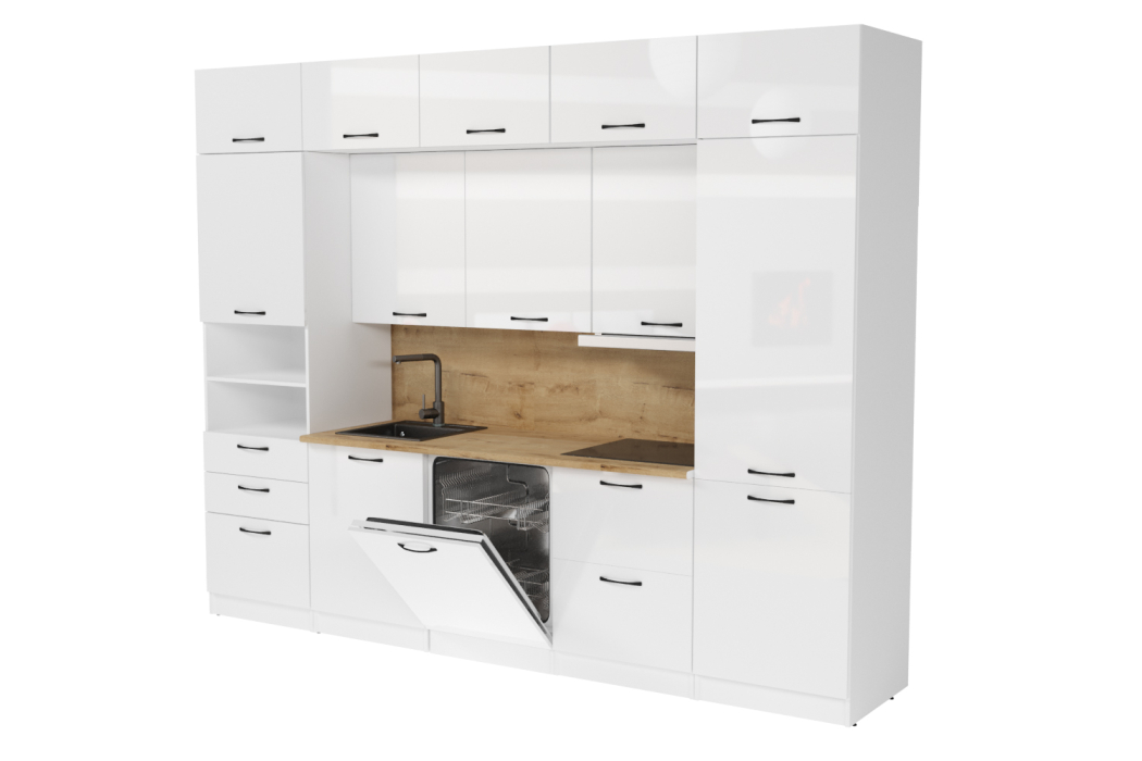 Кухонные гарнитуры, Кухня Жасмин экстра 5 3,0 м Белый глянец ЛДСП