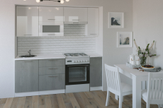 Кухонные гарнитуры, Кухонный гарнитур Терция ультра 2,0 м Белый глянец/Бетон Светлый ЛДСП