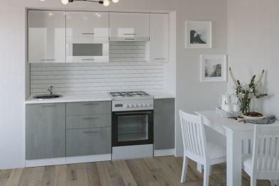 Кухонный гарнитур Терция ультра 2,0 м Белый глянец/Бетон Светлый ЛДСП