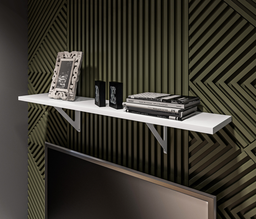 Настенные полки, Твин СБ-3412 Полка Белая 117 см с белым менсолодержателем