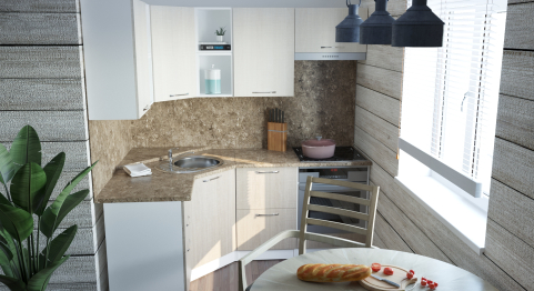 Кухонный гарнитур Ольга оптима 4 1,4 х 2,0 м Латте / Карамель ЛДСП