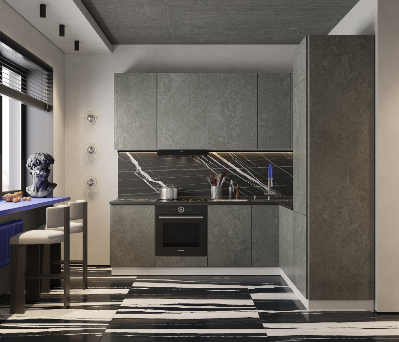 Кухонные гарнитуры, Кухонный гарнитур Регина Белый/МДФ Бетон серый 2,5х2 м