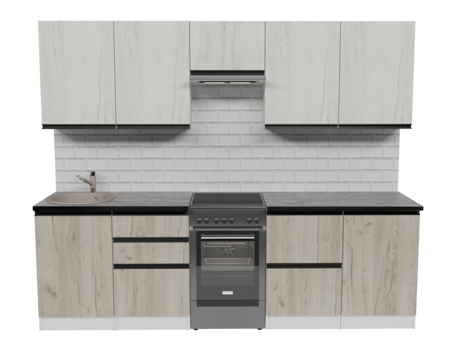 Кухонные гарнитуры, Кухонный гарнитур Паола мега 2,5 м Дуб грей/Дуб Браун ЛДСП