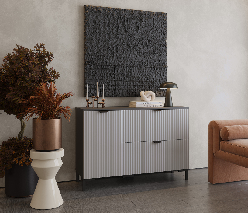 Комоды, Комод Тренд СБ-3447 2 ящика, 1 дверь Диамант серый/МДФ Джаз серый