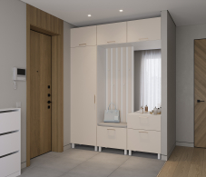 Прихожие, Прихожая Тренд с антресолью и рейками Белый/Белла Кашемир серый