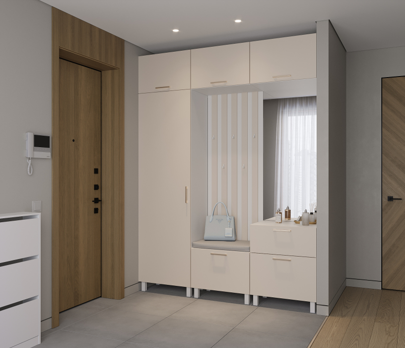 Прихожие, Прихожая Тренд с антресолью и рейками Белый/Белла Кашемир серый