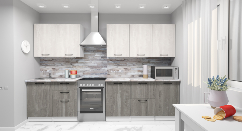 Кухонный гарнитур Нефрит 2,5 м Бетон темный/Бетон светлый ЛДСП