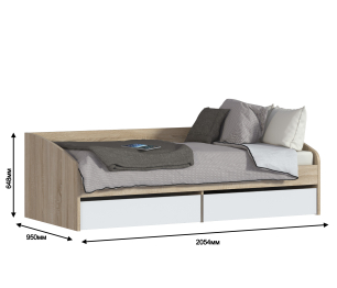 Кровать Мамбо СБ-2372 дуб сонома/белый с матрасом Эластик 14 90х200