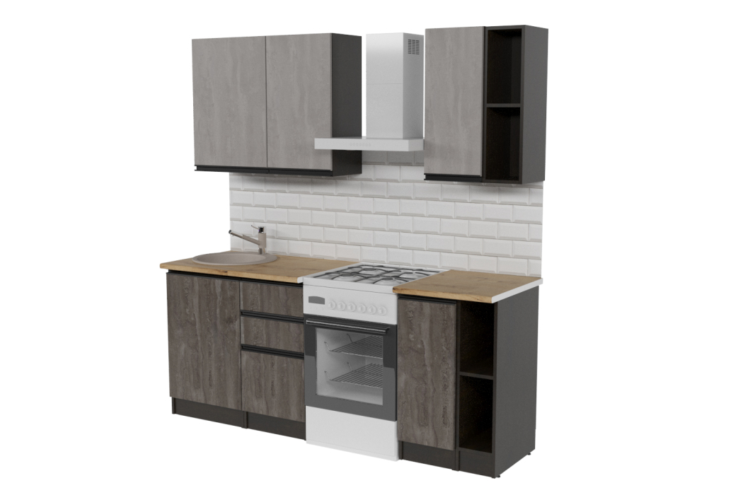 Кухонные гарнитуры, Кухонный гарнитур Симфония медиум 1,4 м Бетон светлый/Бетон темный ЛДСП