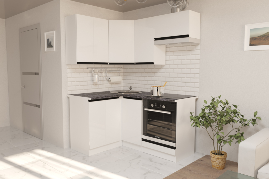 Кухонные гарнитуры, Кухонный гарнитур Лотос мега прайм 1,2 х 1,6 м Белый глянец ЛДСП